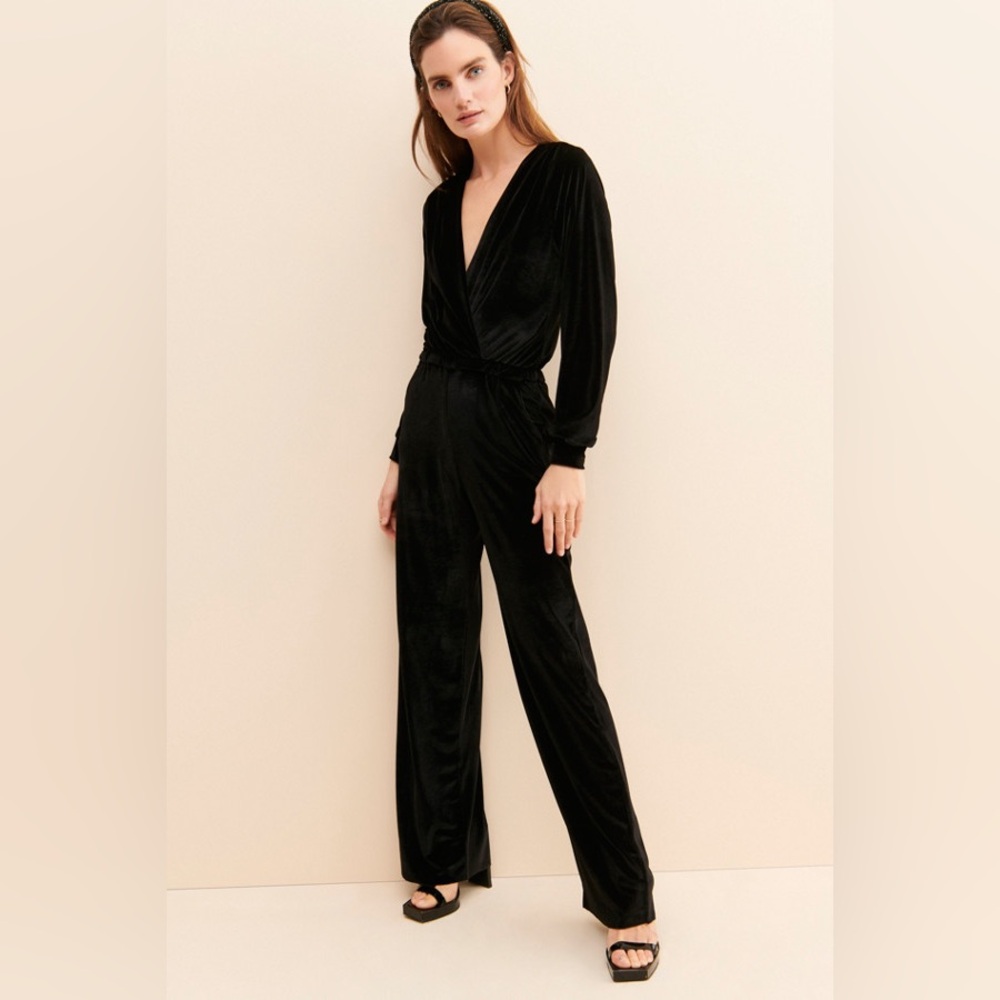 Ripley Rader Velvet Faux Wrap Jumpsuit in Black Size 2 Small